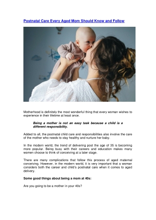 Postnatal Care Every Aged Mom Should Know and Follow