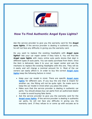 How To Find Authentic Angel Eyes Lights?