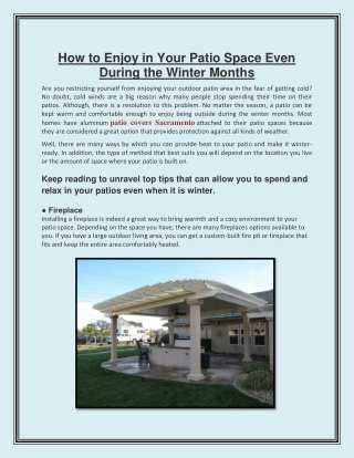 How to Enjoy in Your Patio Space Even During the Winter Months