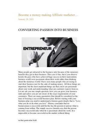 Converting Passion into Business