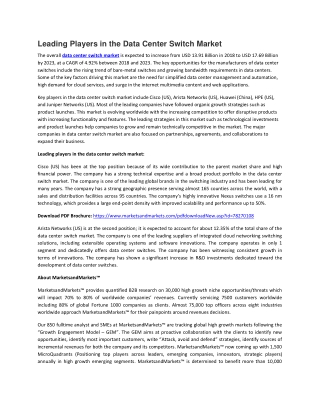 Data Center Switch Market by Type Core, Distribution, and Access - 2023 | MarketsandMarkets
