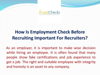 How Is Employment Check Before Recruiting Important For Recruiters?