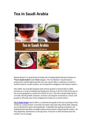 Saudi Arabia Tea Market Opportunity and Forecast 2025