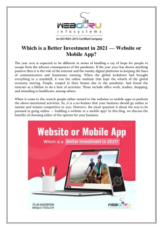 Which is a Better Investment in 2021 – Website or Mobile App?