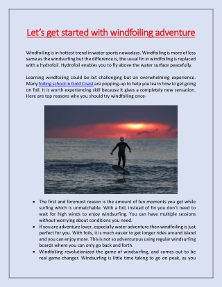 Let’s get started with windfoiling adventure