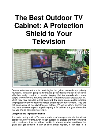 The Best Outdoor TV Cabinet: A Protection Shield to Your Television