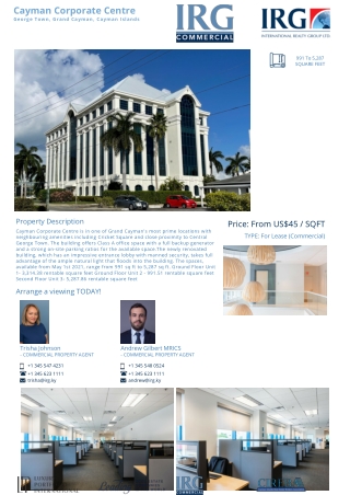 Lease Cayman Corporate Centre - 991 to 5287 sq. ft. Property - IRG Cayman