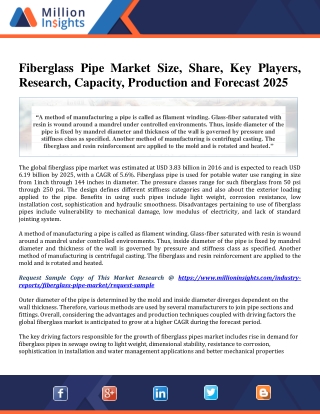 Fiberglass Pipe Market Size, Share, Key Players, Research, Capacity, Production and Forecast 2025