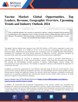 Vaccine Market: Global Opportunities, Top Leaders, Revenue, Geographic Overview, Upcoming Trends and Industry Outlook 20