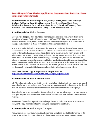 Acute Hospital Care Market Application, Segmentation, Statistics, Share Value and Future Growth