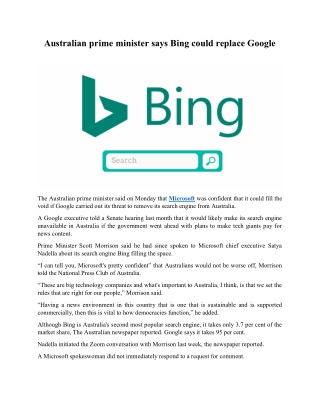 Australian prime minister says Bing could replace Google