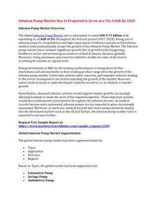 Infusion Pump Market Size Is Projected to Grow at a 5% CAGR By 2023