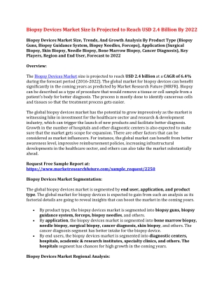 Biopsy Devices Market Size Is Projected to Reach USD 2.4 Billion By 2022