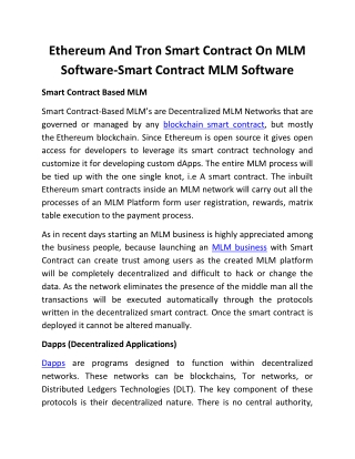 Ethereum And Tron Smart Contract On MLM Software-Smart Contract MLM Software