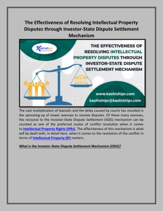 The Effectiveness of Resolving Intellectual Property Disputes through Investor-State Dispute Settlement Mechanism