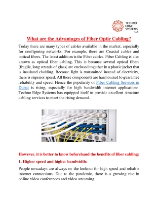 What are the Advantages of Fiber Optic Cabling?