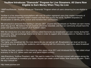 YouNow Introduces "Diamonds" Program for Live Streamers. All Users Now Eligible to Earn Money When They Go Live