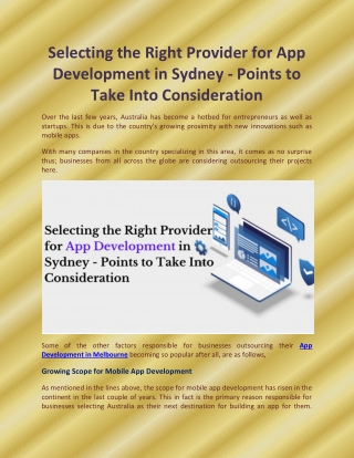 Selecting the Right Provider for App Development in Sydney - Points to Take Into Consideration