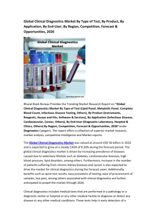 Global Clinical Diagnostics Market Research Report 2022-2026