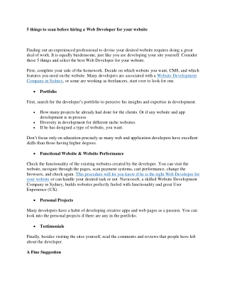 5 things to scan before hiring a Web Developer for your website