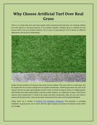Why Choose Artificial Turf Over Real Grass
