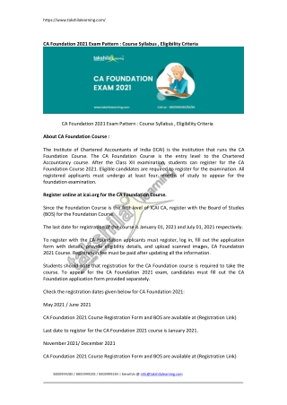 CA Foundation 2021 Exam Pattern : Course Syllabus , Eligibility Criteria