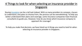 4 Things to look for when selecting an insurance provider in Singapore