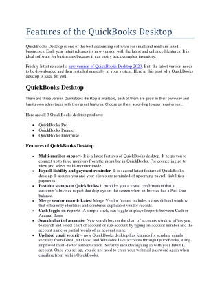 Features of the QuickBooks Desktop