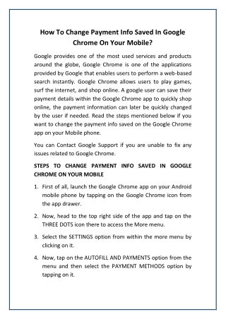 How To Change Payment Info Saved In Google Chrome On Your Mobile?