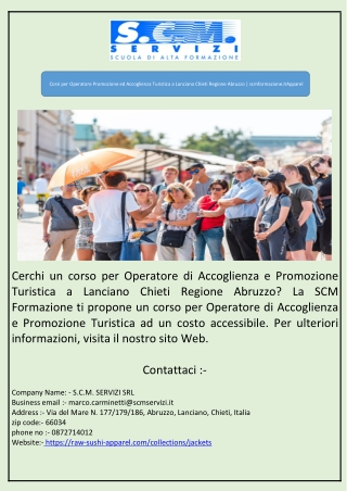 Corsi per Operatore Promozione ed Accoglienza Turistica a Lanciano Chieti Regione Abruzzo | scmformazione.it