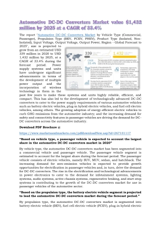 Automotive DC-DC Converters Market value $1,432 million by 2025 at a CAGR of 33.4%