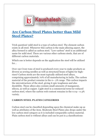 Are Carbon Steel Plates better than Mild Steel Plates?