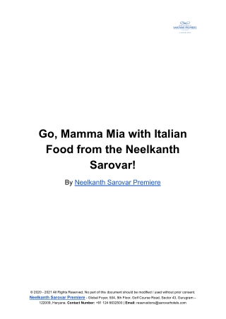 Go, Mamma Mia with Italian Food from the Neelkanth Sarovar!
