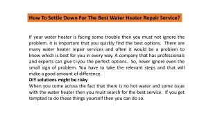 How To Settle Down For The Best Water Heater Repair Service?