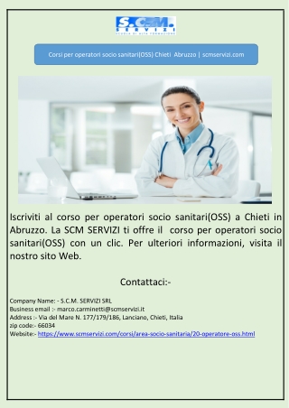 Corsi per operatori socio sanitari(OSS) Chieti  Abruzzo | scmservizi.com