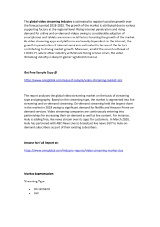 Global Video Streaming Market  Growth, Size, Share and Industry Report to 2019-2025