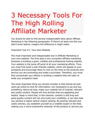 3 Necessary Tools For The High Rolling Affiliate Marketer