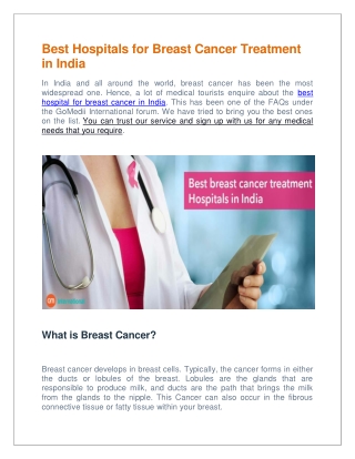 Get The Best Hospitals For Breast Cancer Treatment In India