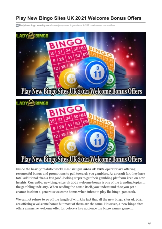 Play New Bingo Sites UK 2021 Welcome Bonus Offers