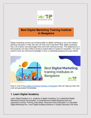 Best Digital Marketing Training Institute in Bangalore