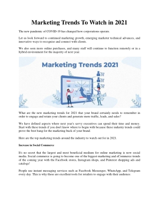 Marketing Trends To Watch in 2021