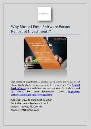 Why Mutual Fund Software Forms Report of Investments?