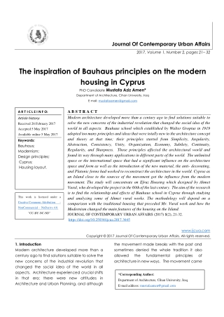 The inspiration of Bauhaus principles on the modern housing in Cyprus