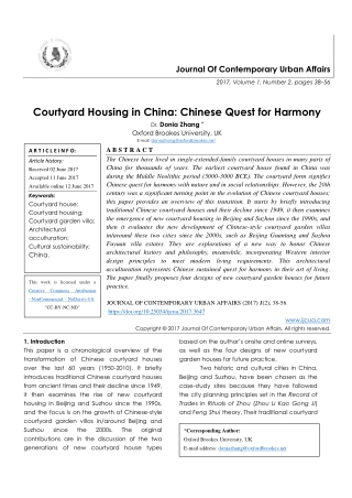 Courtyard Housing in China: Chinese Quest for Harmony