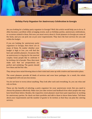 Holiday Party Organizer for Anniversary Celebration in Georgia