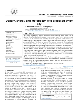 Density, Energy and Metabolism of a proposed smart city