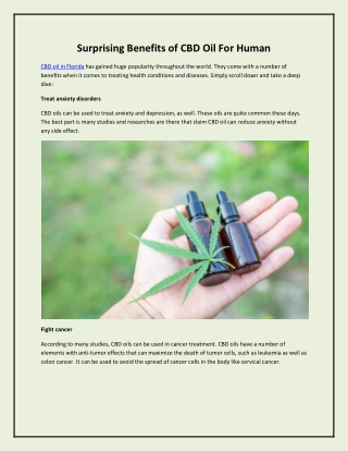 Surprising Benefits of CBD Oil For Human