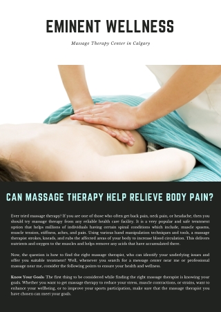 Can Massage Therapy Help Relieve Body Pain?