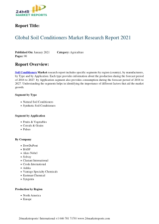 Soil Conditioners Market Research Report 2021