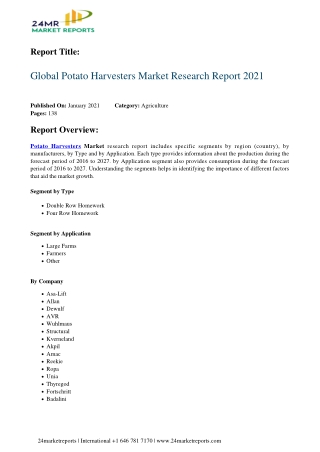 Potato Harvesters Market Research Report 2021